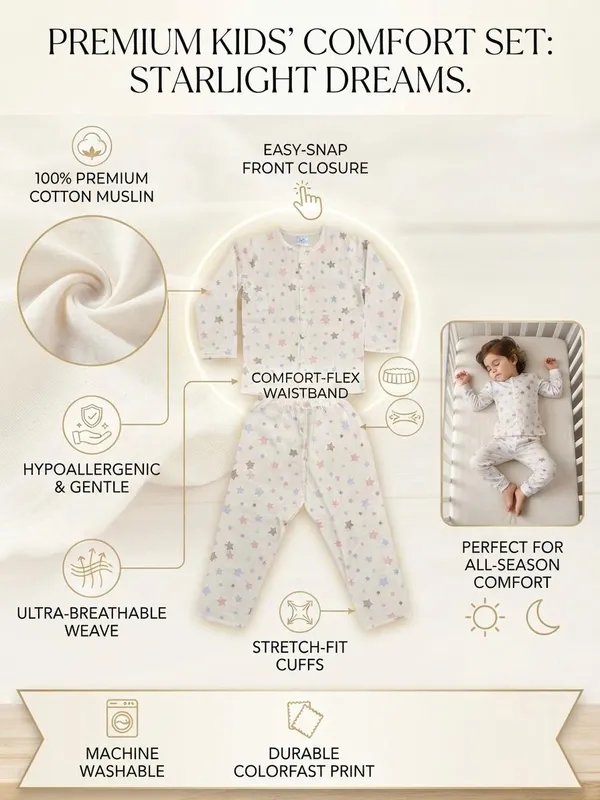 Cream_Muslin_Relaxed_Fit_Star_Print_Night_Suit_For_Kids