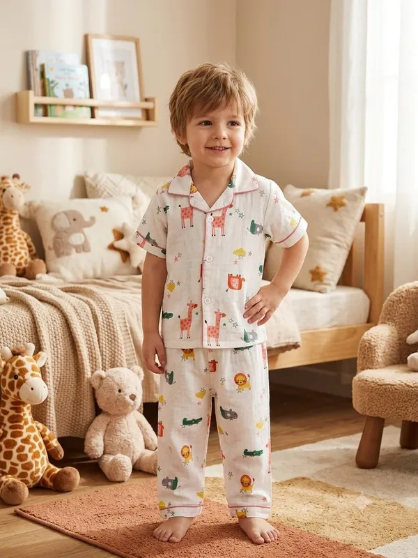 White_Muslin_Relaxed_Fit_Animal_Print_Night_Suit_For_Kids