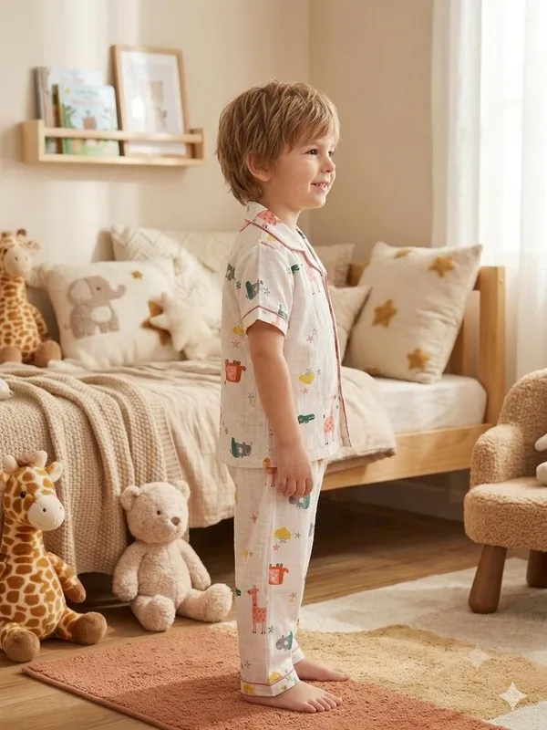 White_Muslin_Relaxed_Fit_Animal_Print_Night_Suit_For_Kids