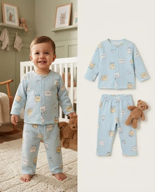 Light_Blue_Muslin_Relaxed_Fit_Teddy_Print_Night_Suit_For_Babies