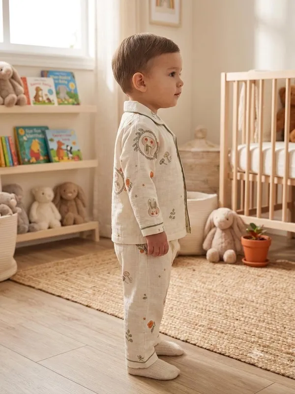 Cream_Muslin_Relaxed_Fit_Bunny_Floral_Print_Night_Suit_For_Babies