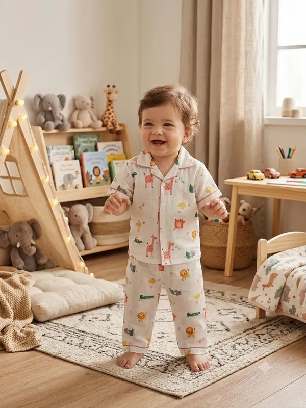 White_Muslin_Relaxed_Fit_Animal_Print_Night_Suit_For_Babies