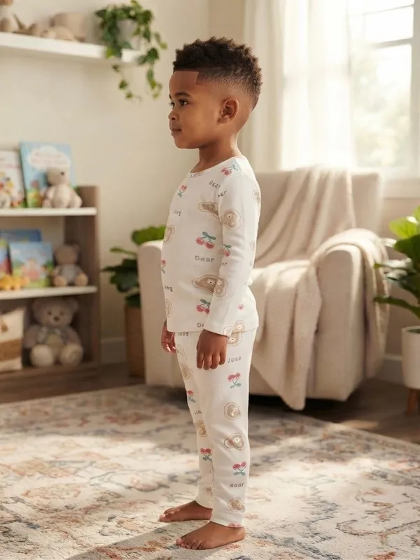 White_Bamboo_Bear_Print_Night_Suit_For_Kids