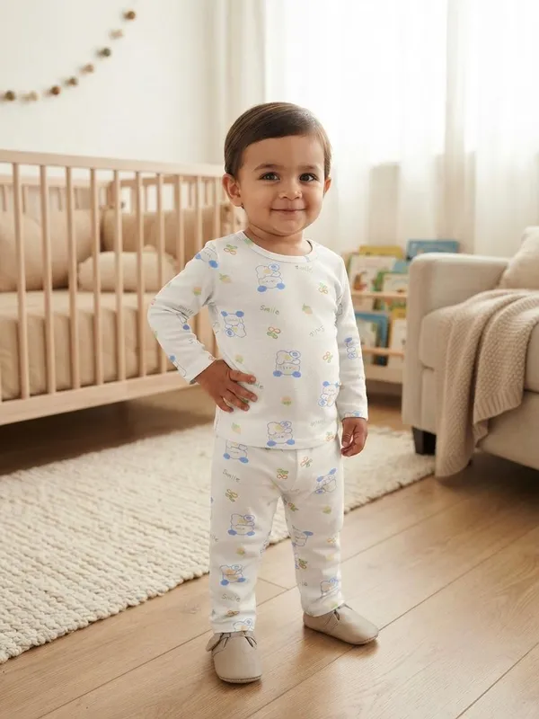 White_Bamboo_Bunny_Print_Night_Suit_For_Babies