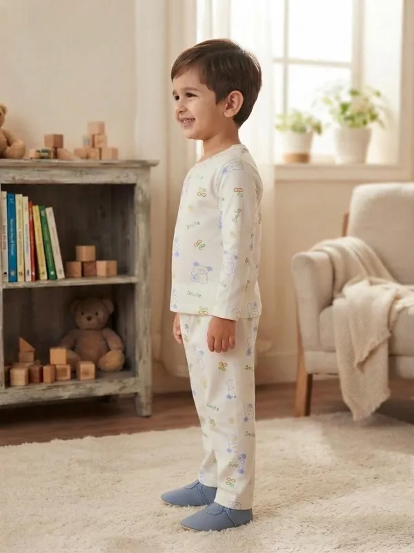 White_Bamboo_Bunny_Print_Night_Suit_For_Kids