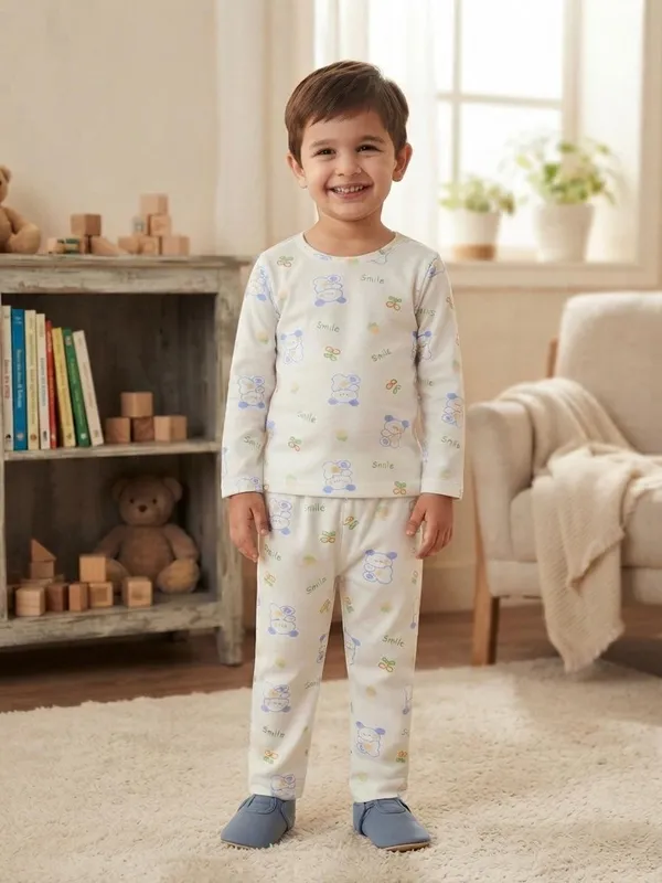 White_Bamboo_Bunny_Print_Night_Suit_For_Kids