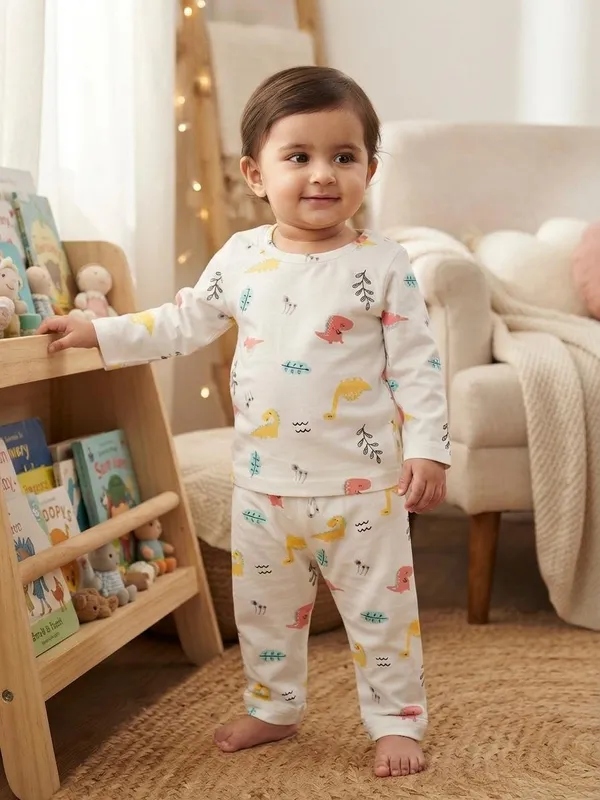 White_Bamboo_Dino_Print_Night_Suit_For_Babies