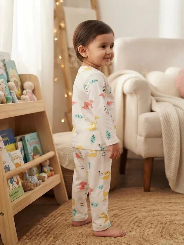 White_Bamboo_Dino_Print_Night_Suit_For_Babies