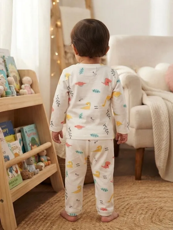 White_Bamboo_Dino_Print_Night_Suit_For_Babies