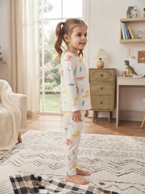 White_Bamboo_Dino_Print_Night_Suit_For_Kids