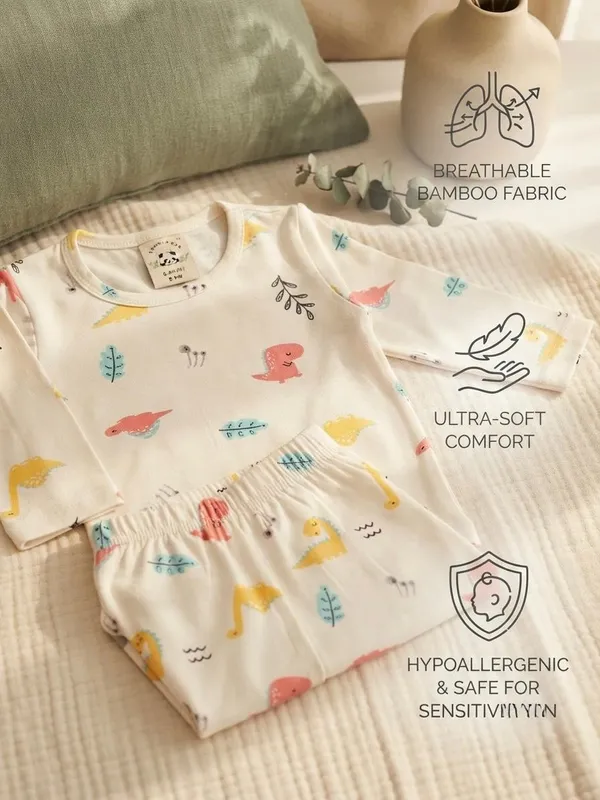 White_Bamboo_Dino_Print_Night_Suit_For_Kids