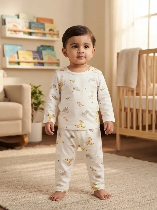 White_Bamboo_Small_Animal_Print_Night_Suit_For_Babies