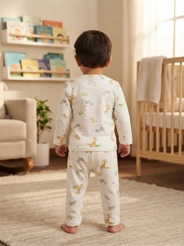 White_Bamboo_Small_Animal_Print_Night_Suit_For_Babies