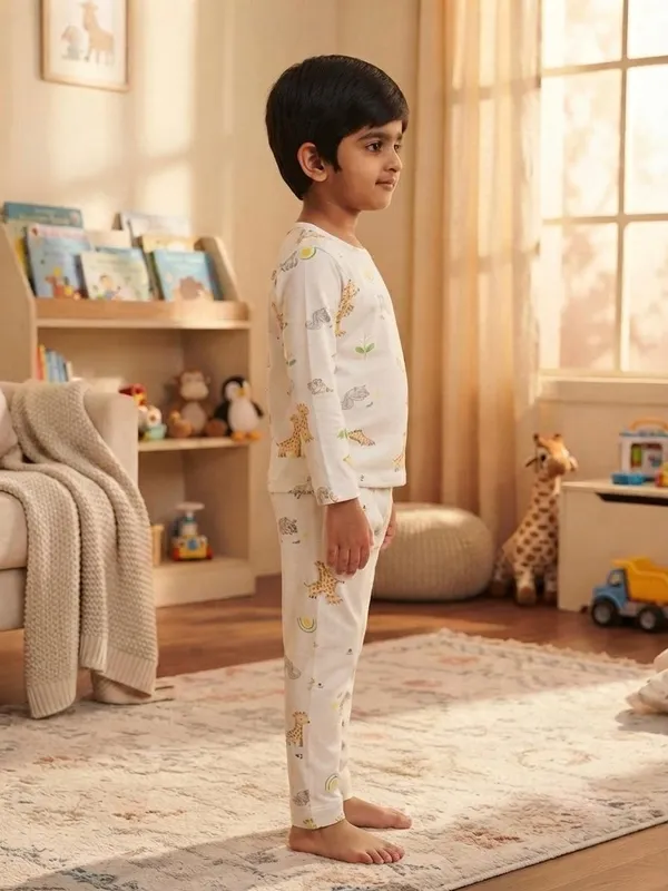 White_Bamboo_Small_Animal_Print_Night_Suit_For_Kids