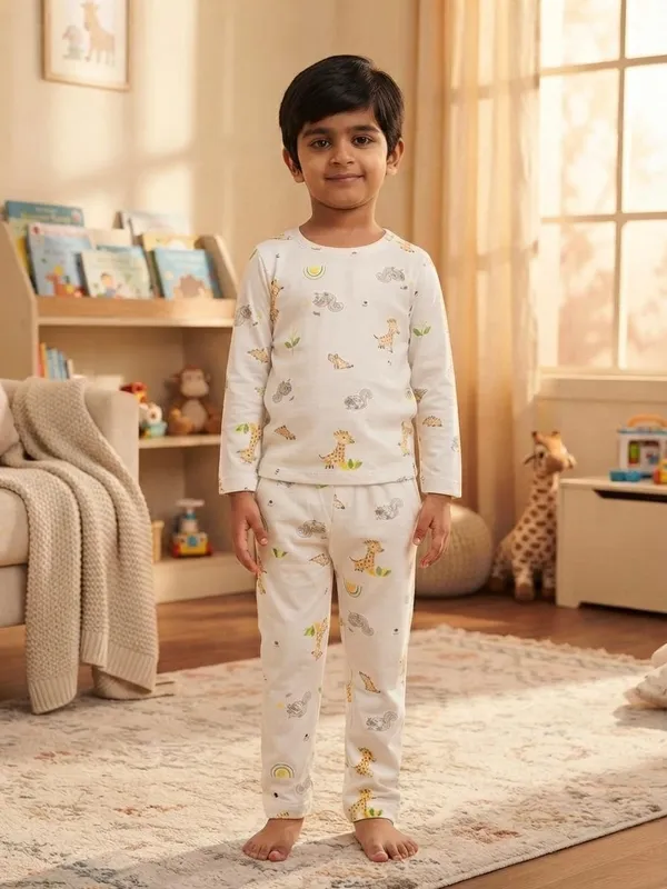 White_Bamboo_Small_Animal_Print_Night_Suit_For_Kids
