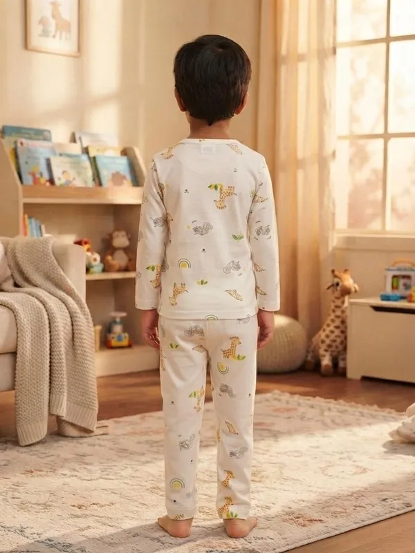 White_Bamboo_Small_Animal_Print_Night_Suit_For_Kids