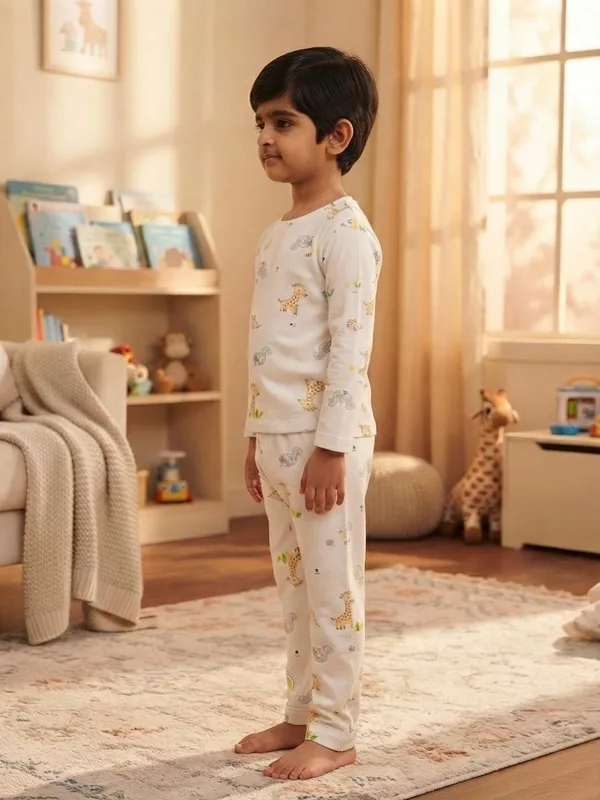 White_Bamboo_Small_Animal_Print_Night_Suit_For_Kids