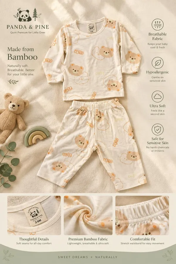 White_Bamboo_Teddy_Print_Night_Suit_For_Babies