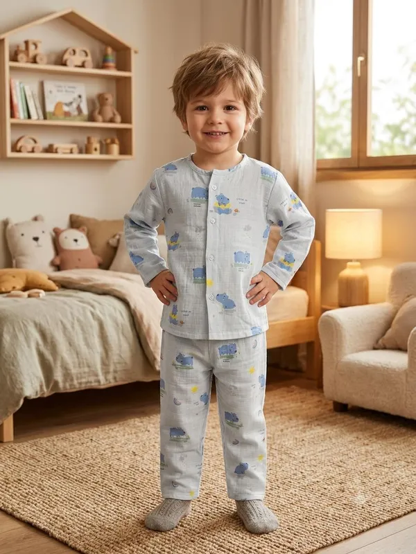 Light_Blue_Muslin_Relaxed_Fit_Cartoon_Print_Night_Suit_For_Kids