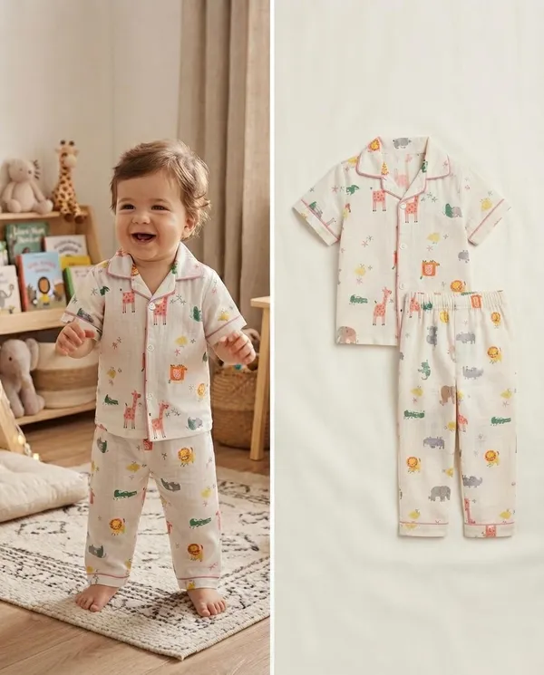White_Muslin_Relaxed_Fit_Animal_Print_Night_Suit_For_Babies