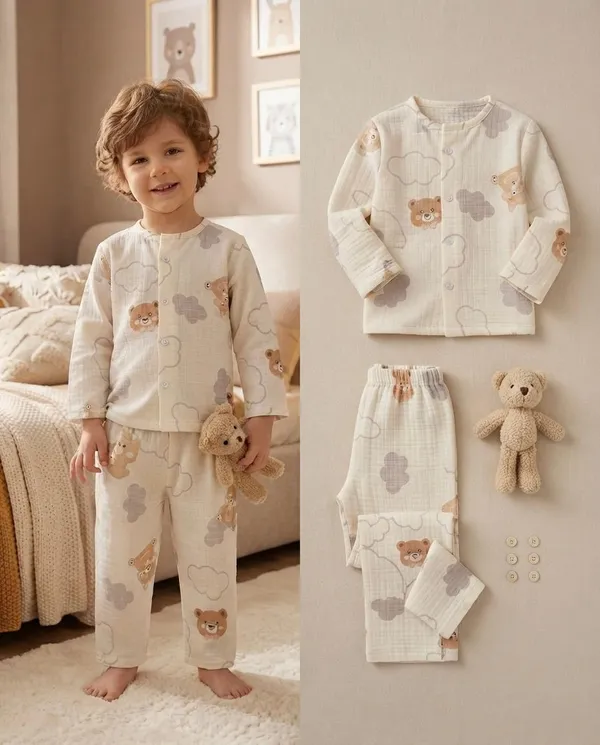 Cream_Muslin_Relaxed_Fit_Teddy_Cloud_Print_Night_Suit_For_Kids