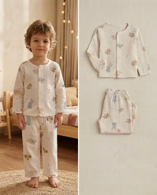 White_Muslin_Relaxed_Fit_Animal_Print_Night_Suit_For_Kids
