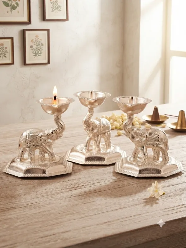 Pure_German_Silver_Elephant_Diya_(Pack_of_3)