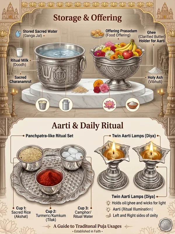 Shanku_Chakra_Namam_Prasadam_Bowl_&_Pedestal_Bowl_&_Haldi_Kumkum_Platter_Set_&_Pooja_Diyas_-_Pure_German_Silver