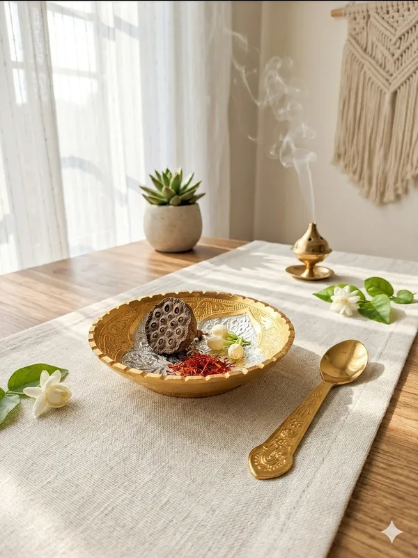 Metal_Decorative_Floral_Pattern_Bowl_And_Spoon_Set