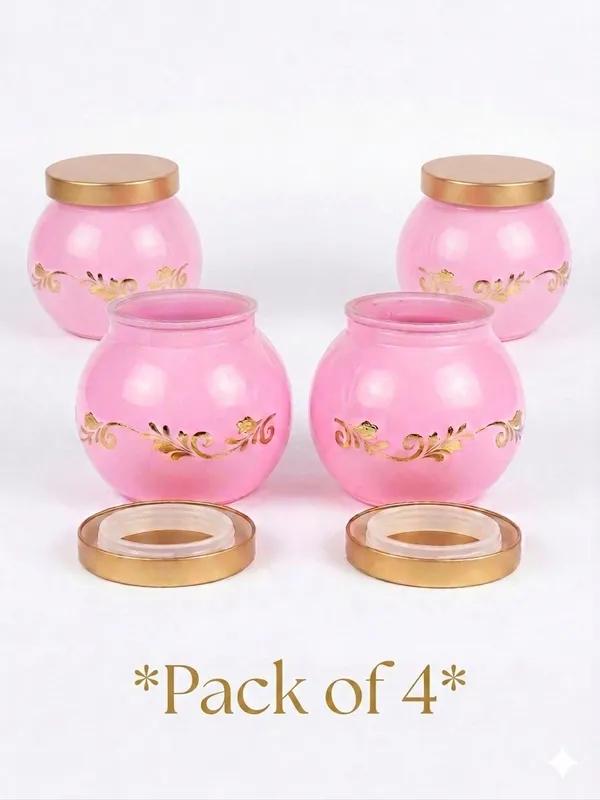 Pink_Glass_Floral_Print_Decorative_Jars_With_Lids,_Pack_Of_4
