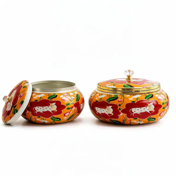Metal_Decorative_Floral_Round_Lidded_Container_Jar_-_Pack_of_2