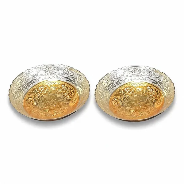 German_Silver_Festive_Floral_Gold_Silver_Plated_Bowl_Set_Of_2_-_Pack_of_2
