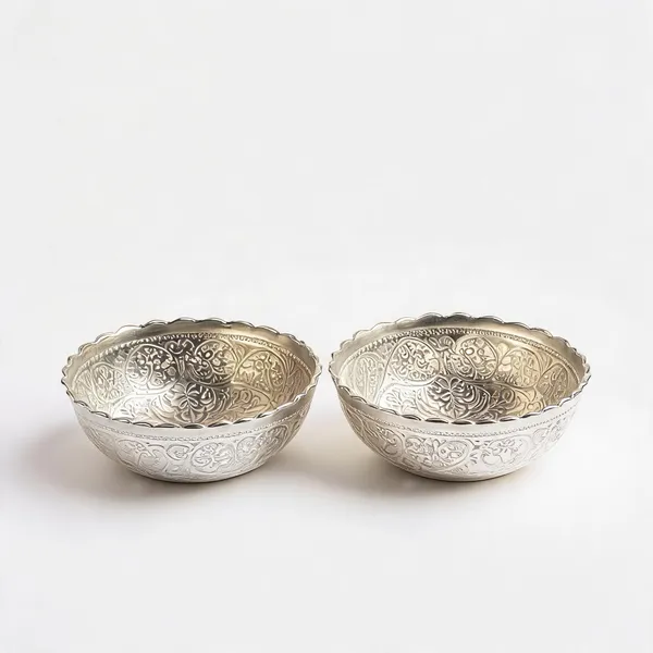 German_Silver_Floral_Silver_Plated_Bowl_Set_In_Velvet_Box_-_Pack_of_2