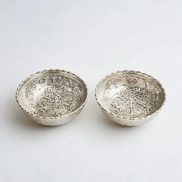 German_Silver_Floral_Silver_Plated_Bowl_Set_In_Velvet_Box_-_Pack_of_2