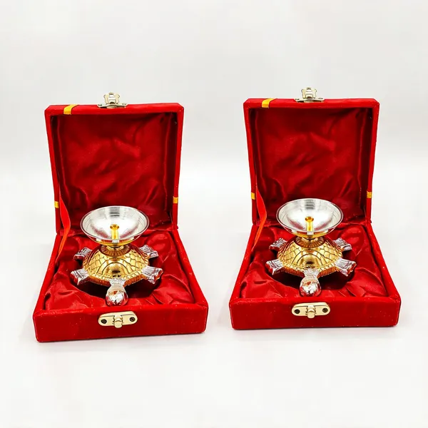 German_Silver_Festive_Tortoise_Diya_In_Velvet_Box_-_Pack_of_2