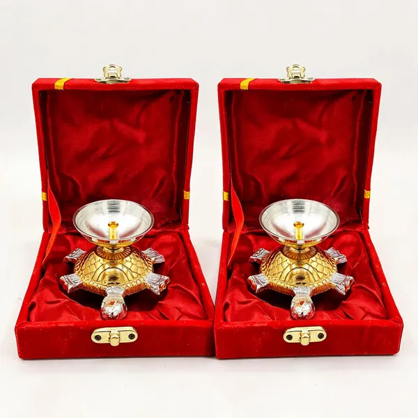 German_Silver_Festive_Tortoise_Diya_In_Velvet_Box_-_Pack_of_2