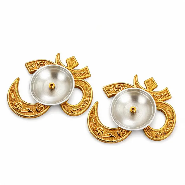 German_Silver_Festive_Om_Design_Gold_Silver_Plated_Diya_-_Pack_of_2