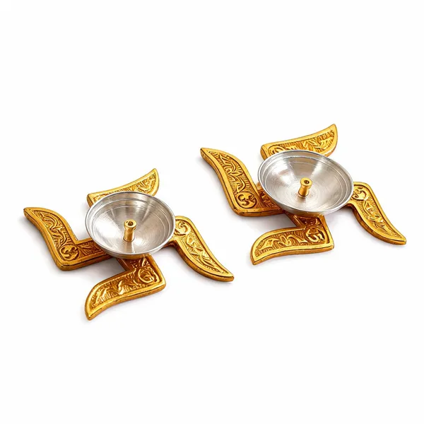 German_Silver_Festive_Swastik_Gold_Silver_Plated_Diya_-_Pack_of_2