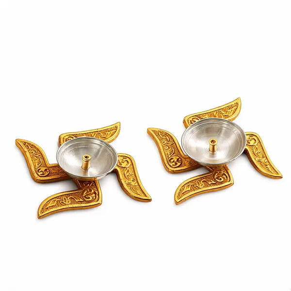 German_Silver_Festive_Swastik_Gold_Silver_Plated_Diya_-_Pack_of_2