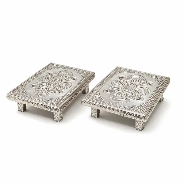 Wood_Traditional_Floral_Silver_Plated_Rectangle_Chowki_-_Pack_of_2