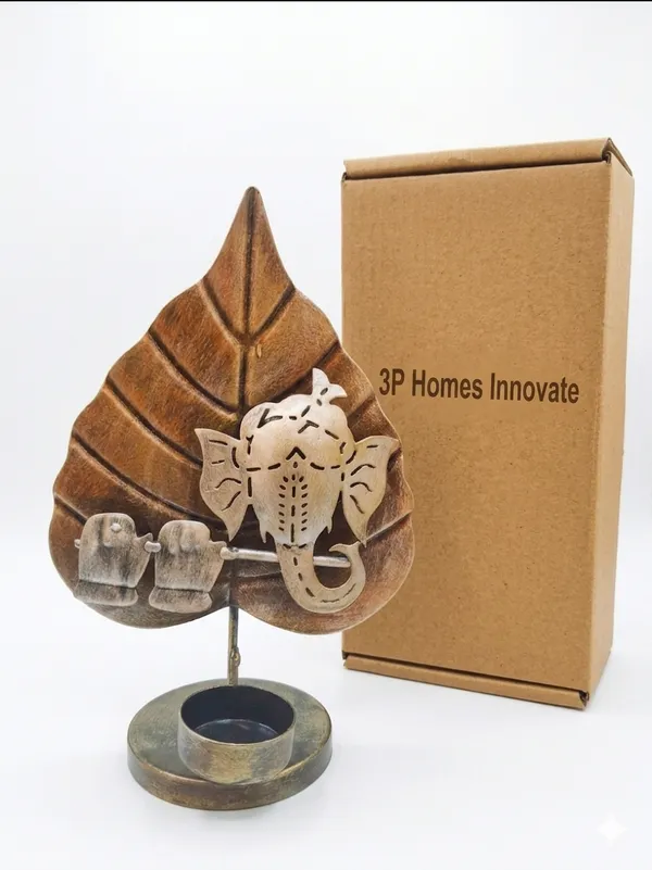 Metal_Ganesha_Leaf_Tealight_Candle_Holder