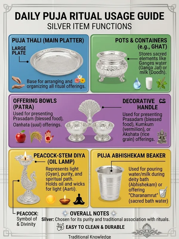 Plate_&_Peacock_Diya_&_small_Glass_&_Haldi_Kumkum_Stand_-_Pure_German_Silver