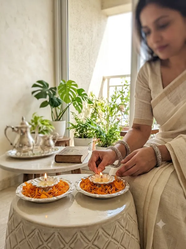 Puja_Diya_with_attached_plate_(Pack_of_2)_-_Pure_German_Silver