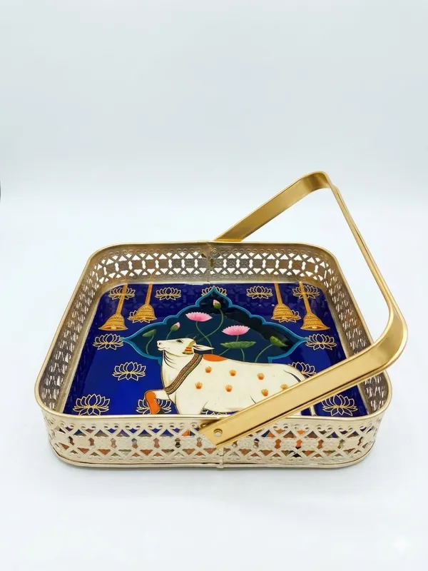 Metal_Religious_Cow_Lotus_Print_Serving_Tray