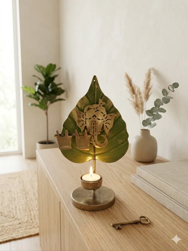 Metal_Diwali_Ganesha_Leaf_Diya_Stand