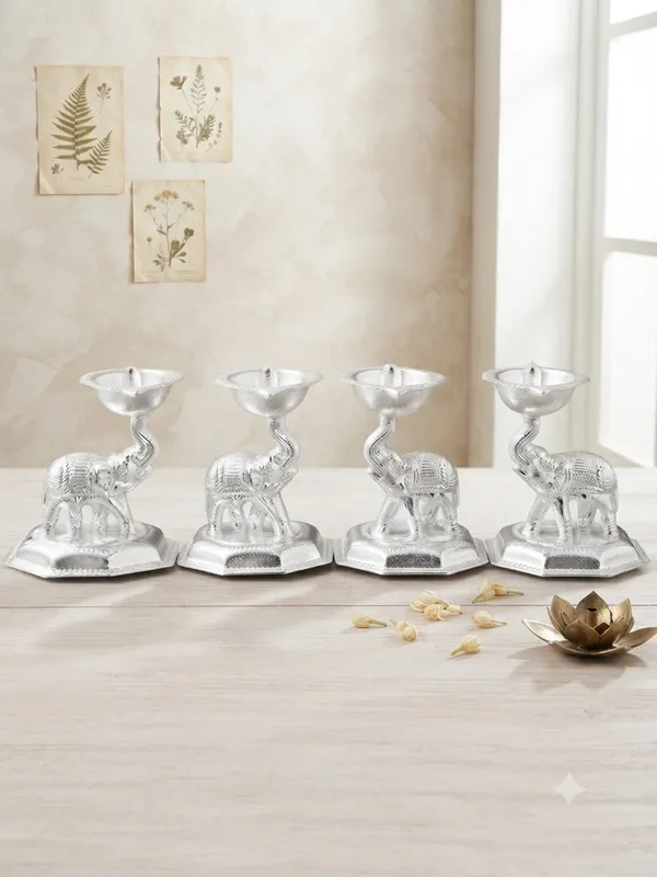 Pure_German_Silver_Elephant_Diya_(Pack_of_4)