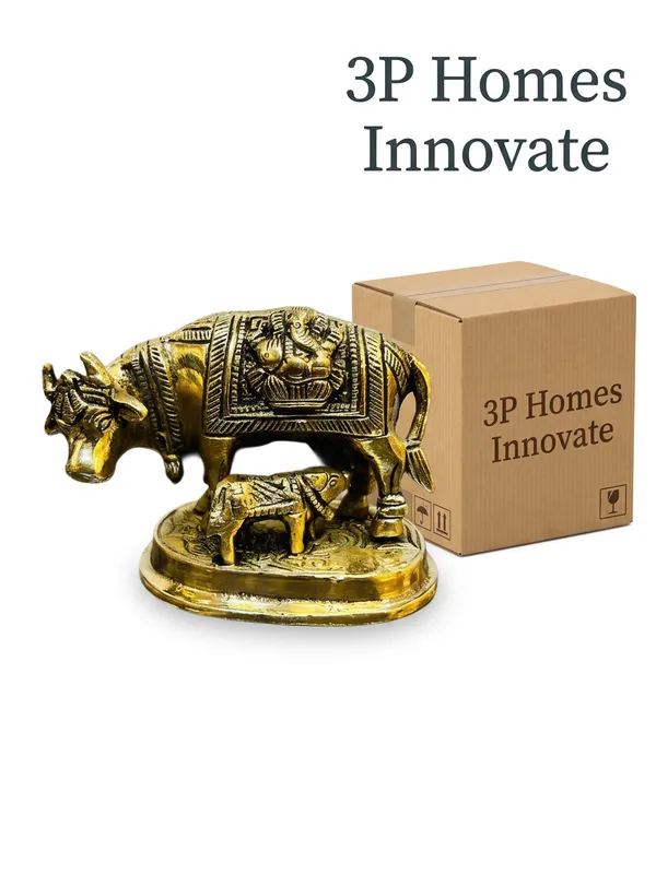 Gold-Tone_Cow_And_Calf_Ganesha_Decorative_Idol