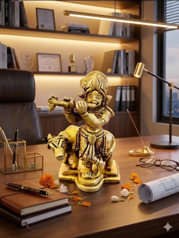 Gold_Tone_Krishna_With_Cow_Decorative_Figurine