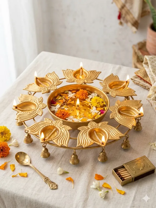 Gold_Tone_Lotus_Diya_Decorative_Thali
