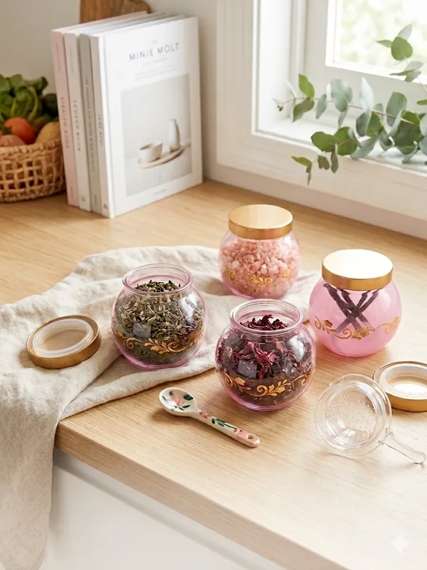 Pink_Glass_Floral_Print_Decorative_Jars_With_Lids,_Pack_Of_4